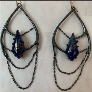 Dark Silver Chain w/ Blue Stone Large Earrings
